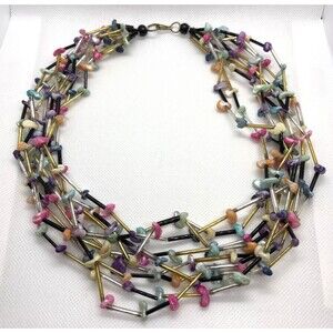 Vintage SW Style 9 Strand Dyed Pearl  & Plastic Bead‎ 20'' Necklace Boho Beaded